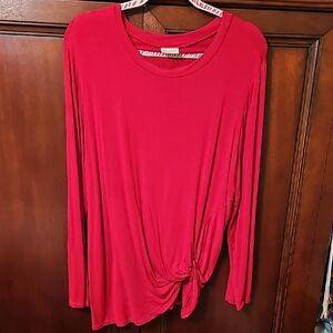 Elegant Red Long Sleeve Top with Knot Detail